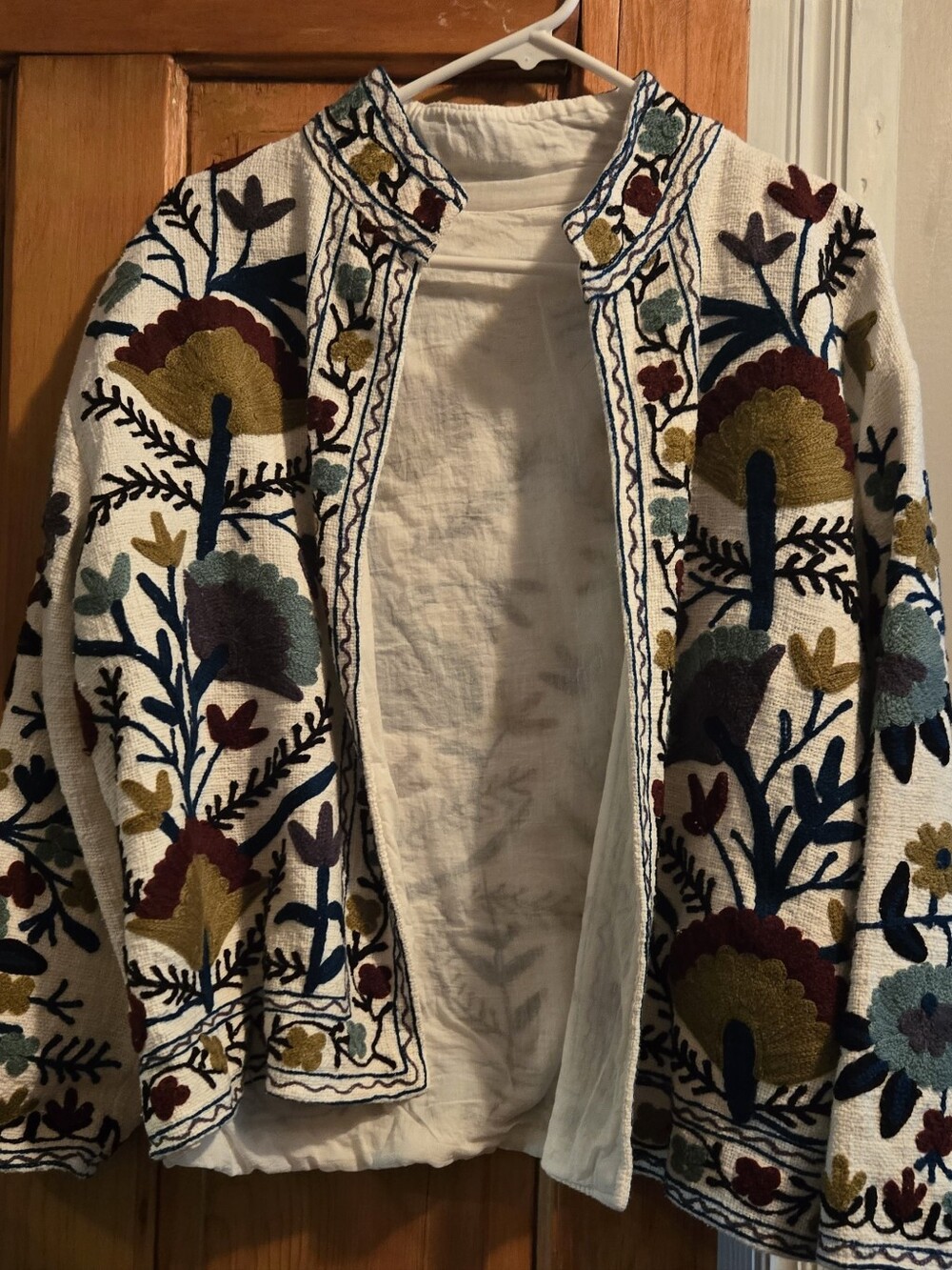 Embroidered Cream Floral Women's Jacket Sweater.
